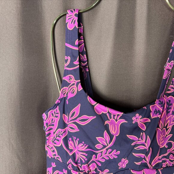 Lands End Womens 4, 2-10 LONG Square Neck Tankini Top Swimsuit Adjustable Straps - Picture 2 of 7